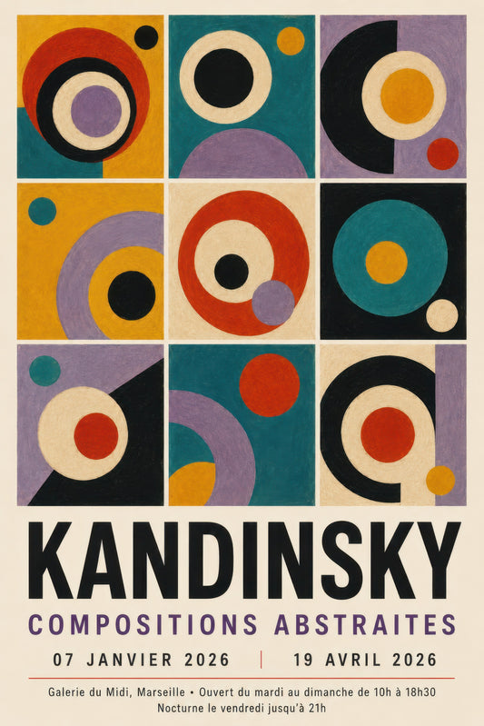 Turkuaz Lavanta Sarı Kırmızı Geometrik Soyut Sanat Kandinsky Duvar Tablosu