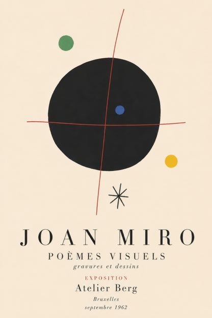 Siyah Sarı Yeşil Joan Miró Soyut Sanat Sergi Afişi Duvar Tablosu
