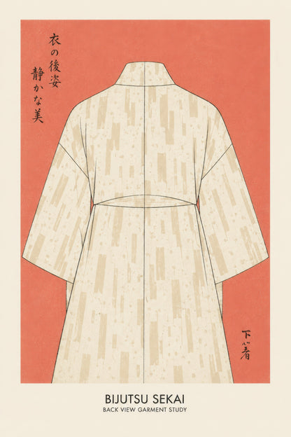 Mercan Krem Japon Kimono İllüstrasyon Duvar Tablosu