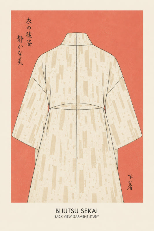 Mercan Krem Japon Kimono İllüstrasyon Duvar Tablosu