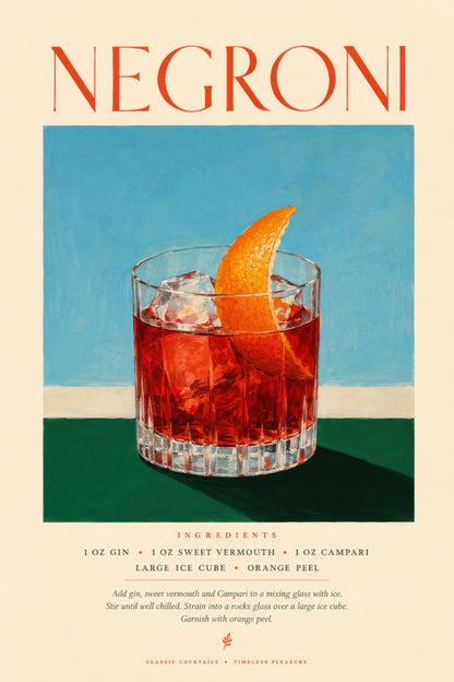 Turuncu Kırmızı Negroni Kokteyl Retro Duvar Tablosu