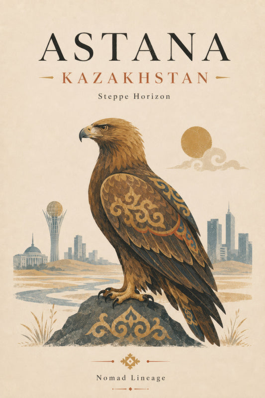 Kahverengi Altın Kazakistan Kartal Silüeti Vintage Duvar Tablosu