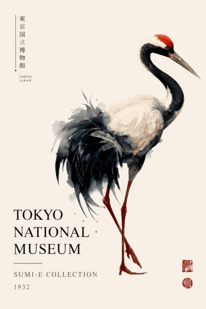 Siyah Kırmızı Japon Turna Kuşu Minimalist Duvar Tablosu