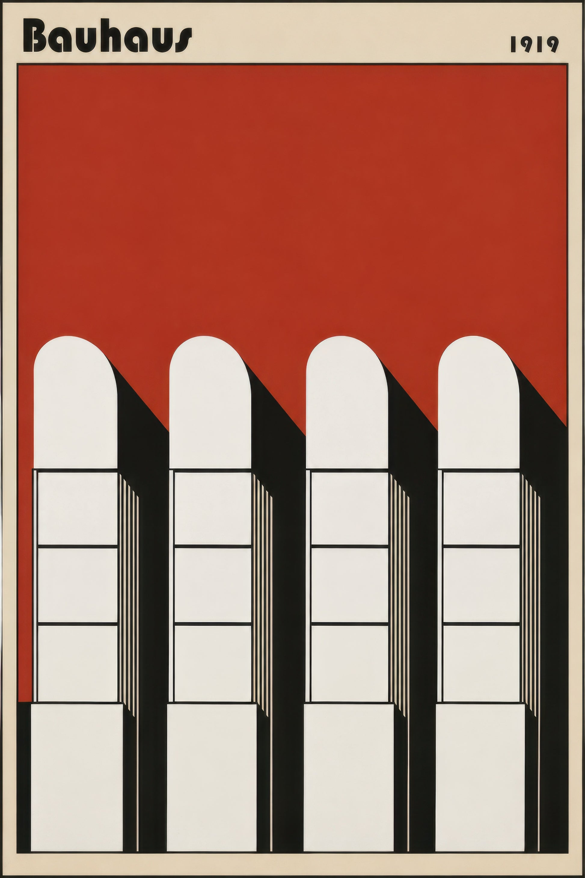 Kırmızı Beyaz Siyah Bauhaus Mimari Tasarım Geometrik Duvar Tablosu
