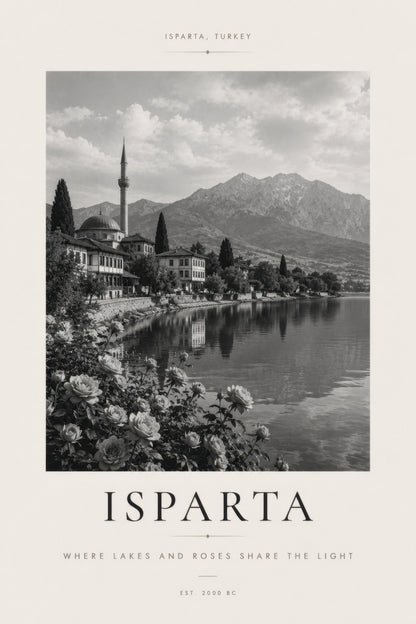 Siyah Beyaz Isparta Göl Manzarası Nostaljik Duvar Tablosu
