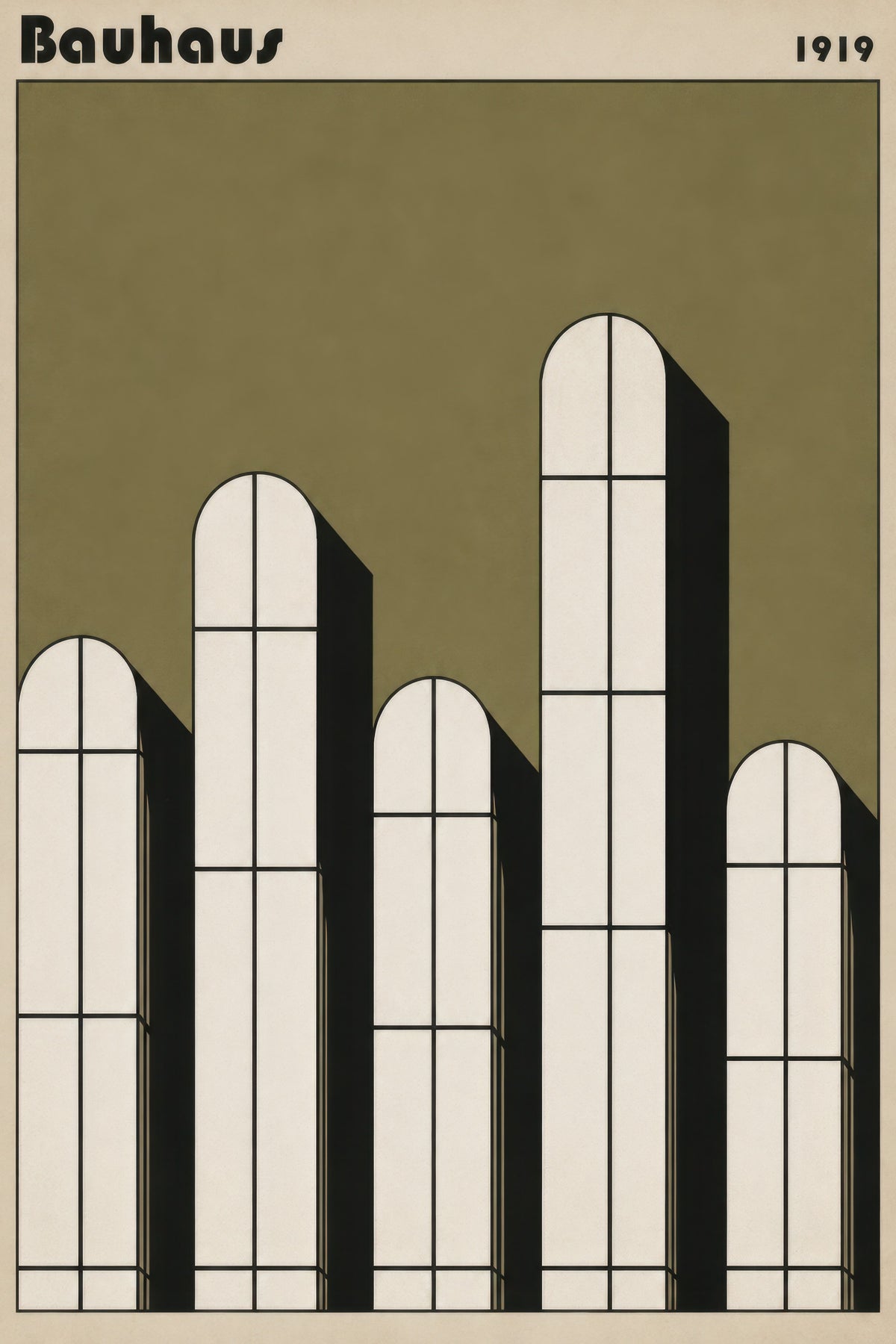 Zeytin Yeşili Krem Bauhaus Geometrik Mimari Duvar Tablosu