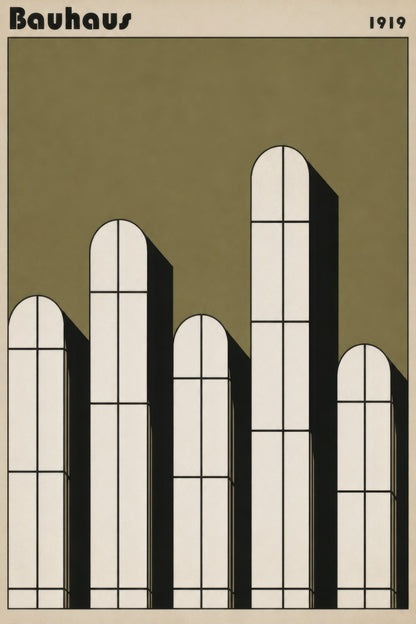 Zeytin Yeşili Krem Bauhaus Geometrik Mimari Duvar Tablosu