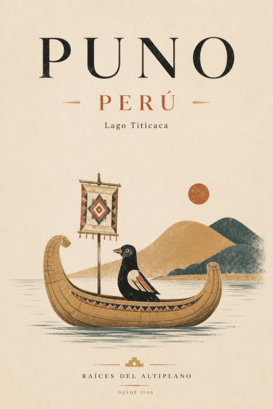 Bej Kahverengi Peru Titicaca Gölü Geleneksel Tekne Vintage Duvar Tablosu