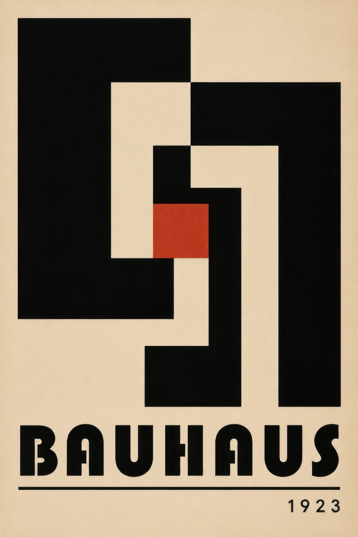 Siyah Bej Kırmızı Geometrik Bauhaus Tasarım Duvar Tablosu