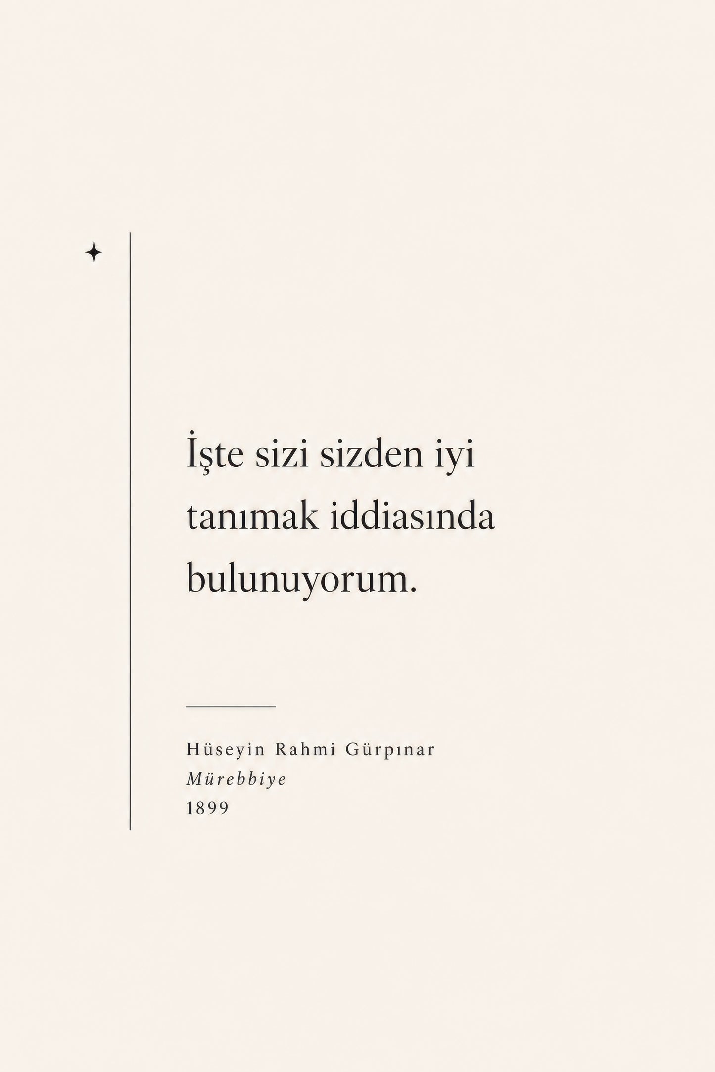 Bej Krem Hüseyin Rahmi Gürpınar Alıntı Tipografi Duvar Tablosu