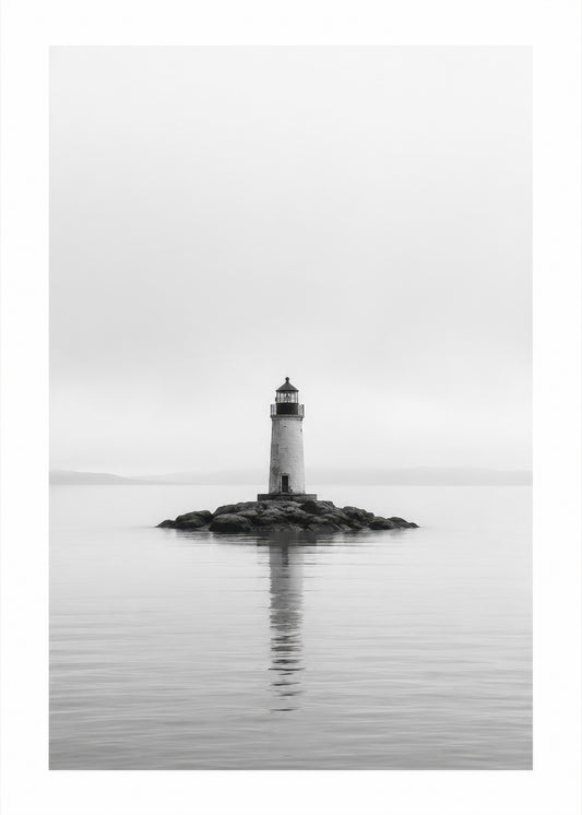 Siyah Beyaz Deniz Feneri Minimalist Duvar Tablosu