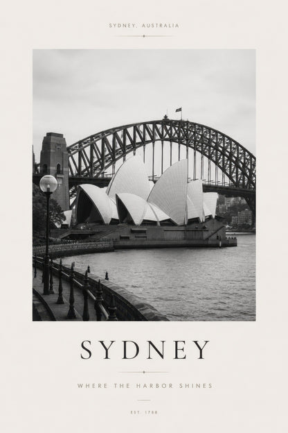 Siyah Beyaz Sydney Opera Binası ve Harbour Köprüsü Mimari Duvar Tablosu