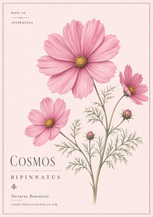 Pembe Krem Cosmos Çiçeği Botanik Duvar Tablosu