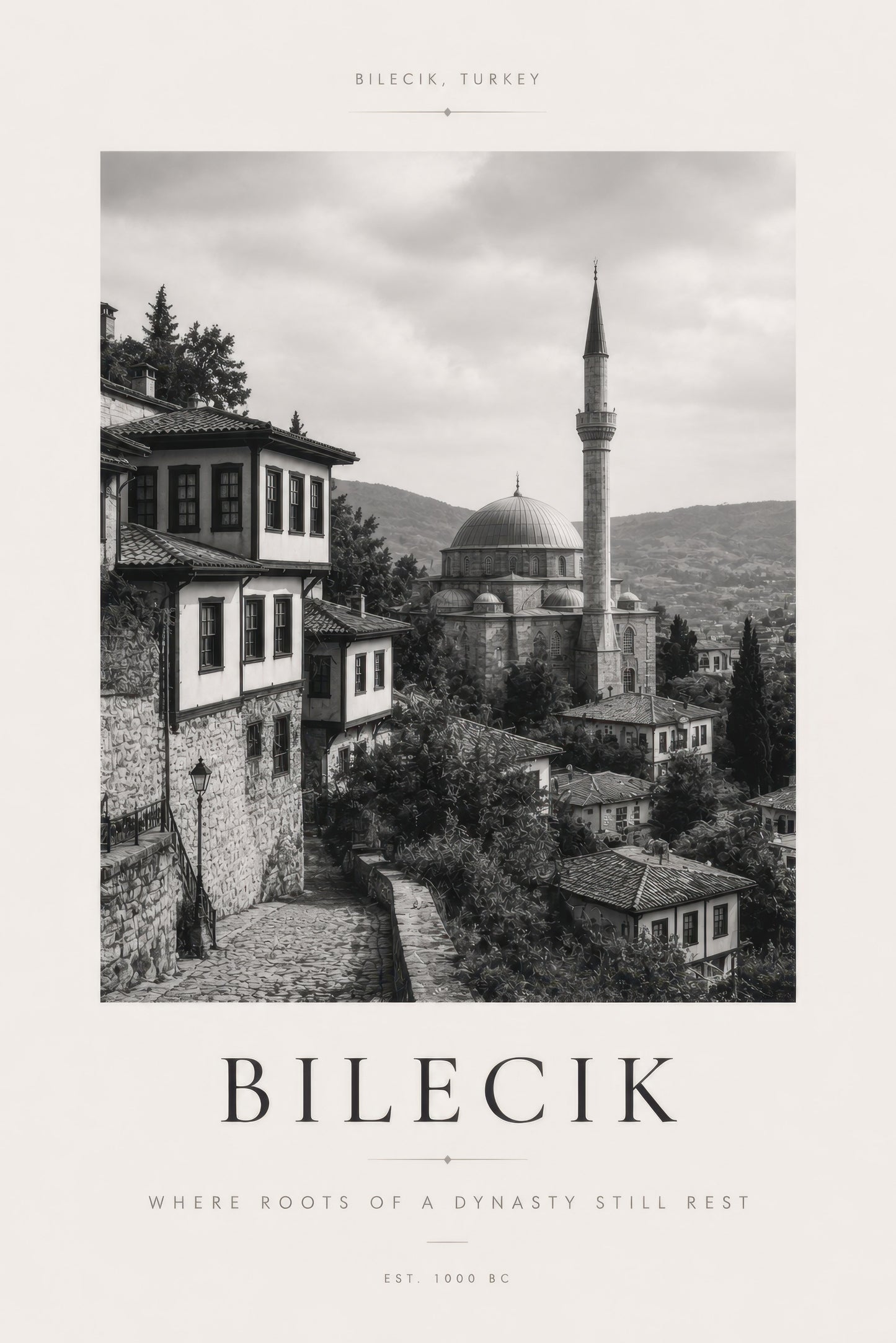 Siyah Beyaz Bilecik Tarihi Mimari Fotoğraf Duvar Tablosu