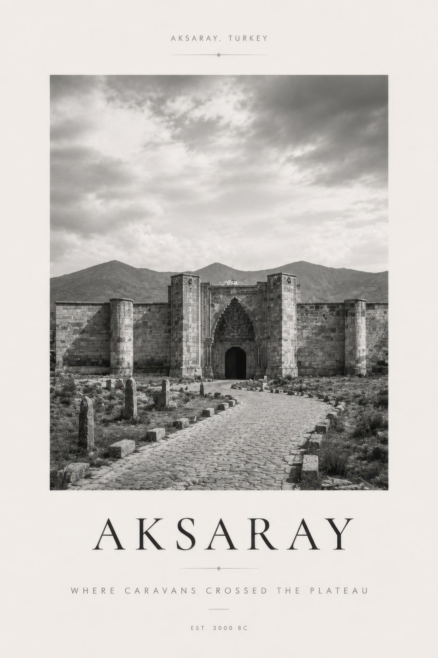 Gri Bej Aksaray Tarihi Kervansaray Mimari Duvar Tablosu