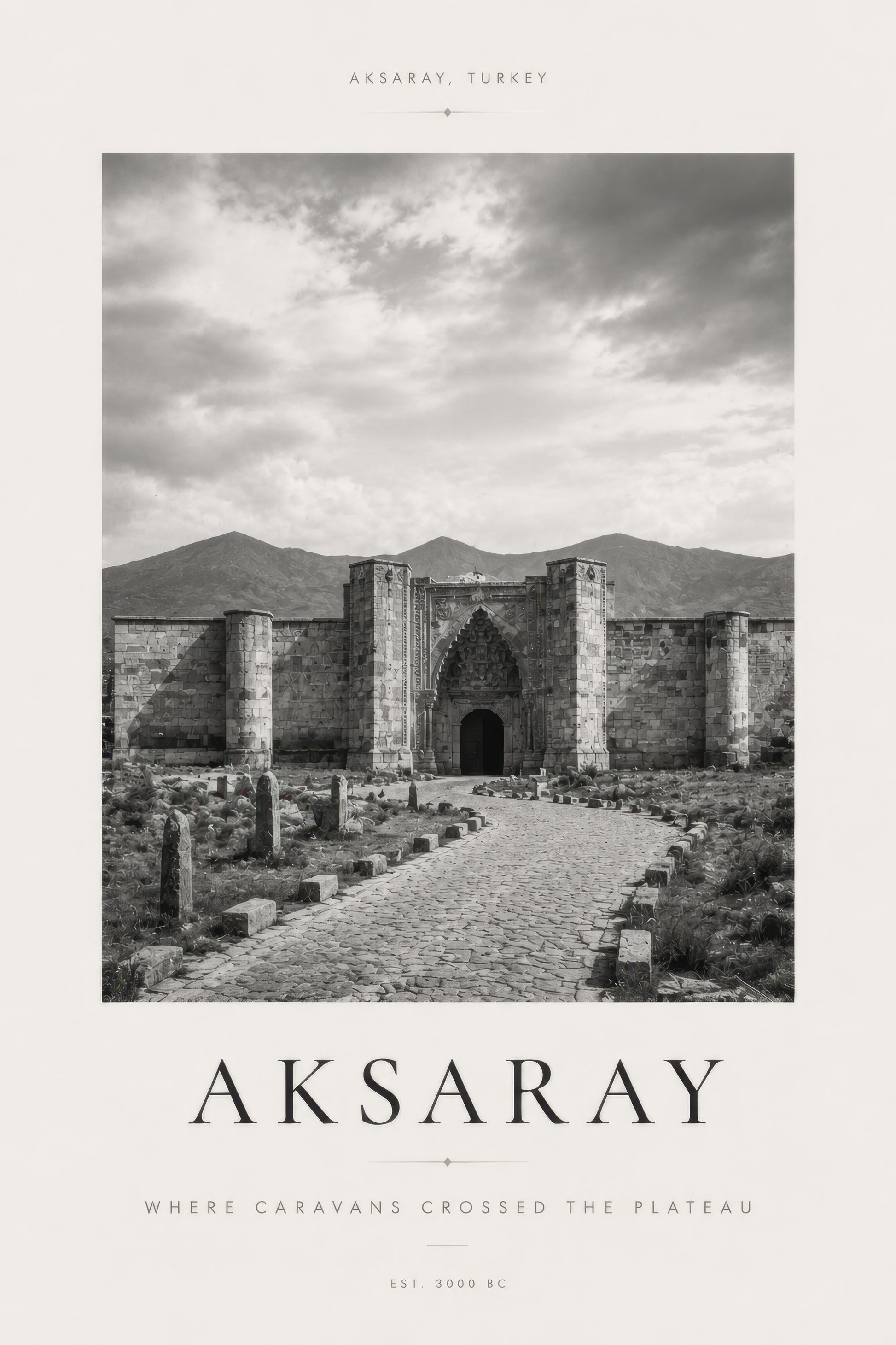 Gri Bej Aksaray Tarihi Kervansaray Mimari Duvar Tablosu