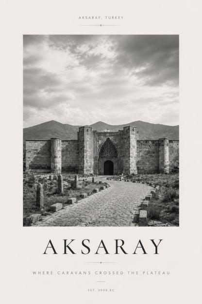 Gri Bej Aksaray Tarihi Kervansaray Mimari Duvar Tablosu