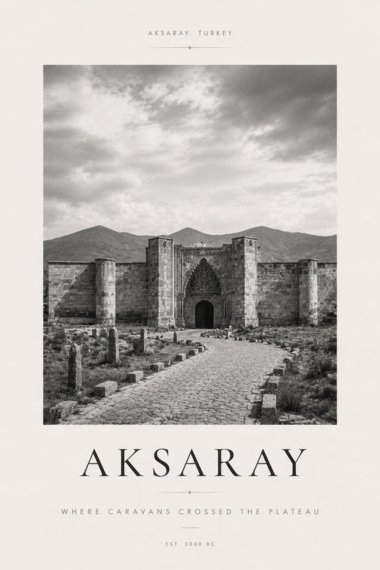 Gri Bej Aksaray Tarihi Kervansaray Mimari Duvar Tablosu