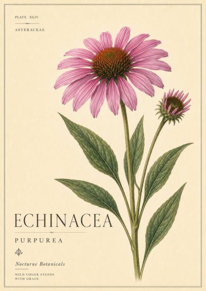 Pembe Yeşil Echinacea Çiçeği Botanik Duvar Tablosu