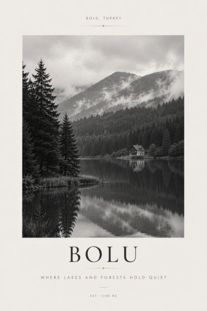 Gri Beyaz Bolu Göl Manzarası Siyah Beyaz Fotoğraf Duvar Tablosu
