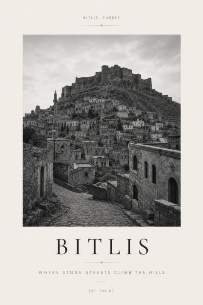 Gri Siyah Bitlis Kalesi Tarihi Mimari Duvar Tablosu