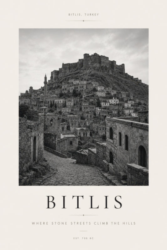 Gri Siyah Bitlis Kalesi Tarihi Mimari Duvar Tablosu