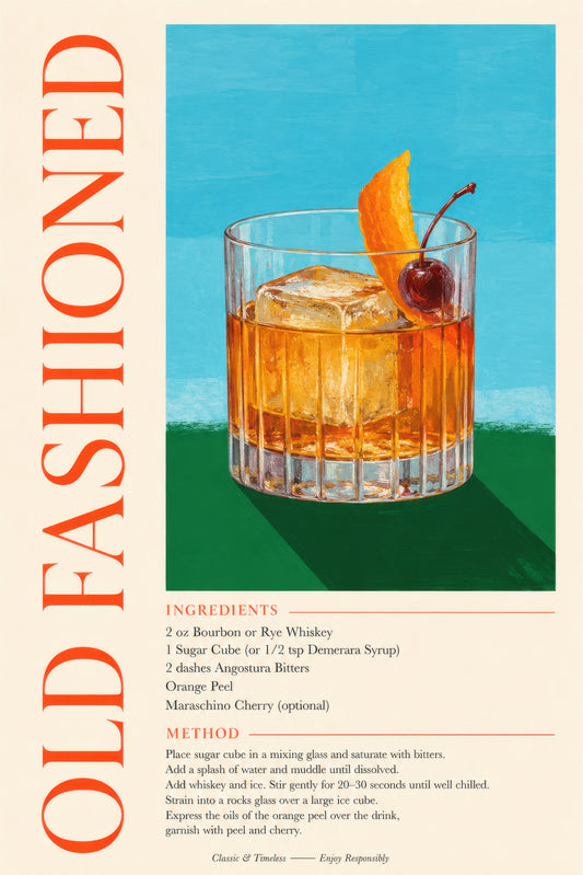 Turuncu Yeşil Old Fashioned Kokteyl Tarifi Retro Duvar Tablosu