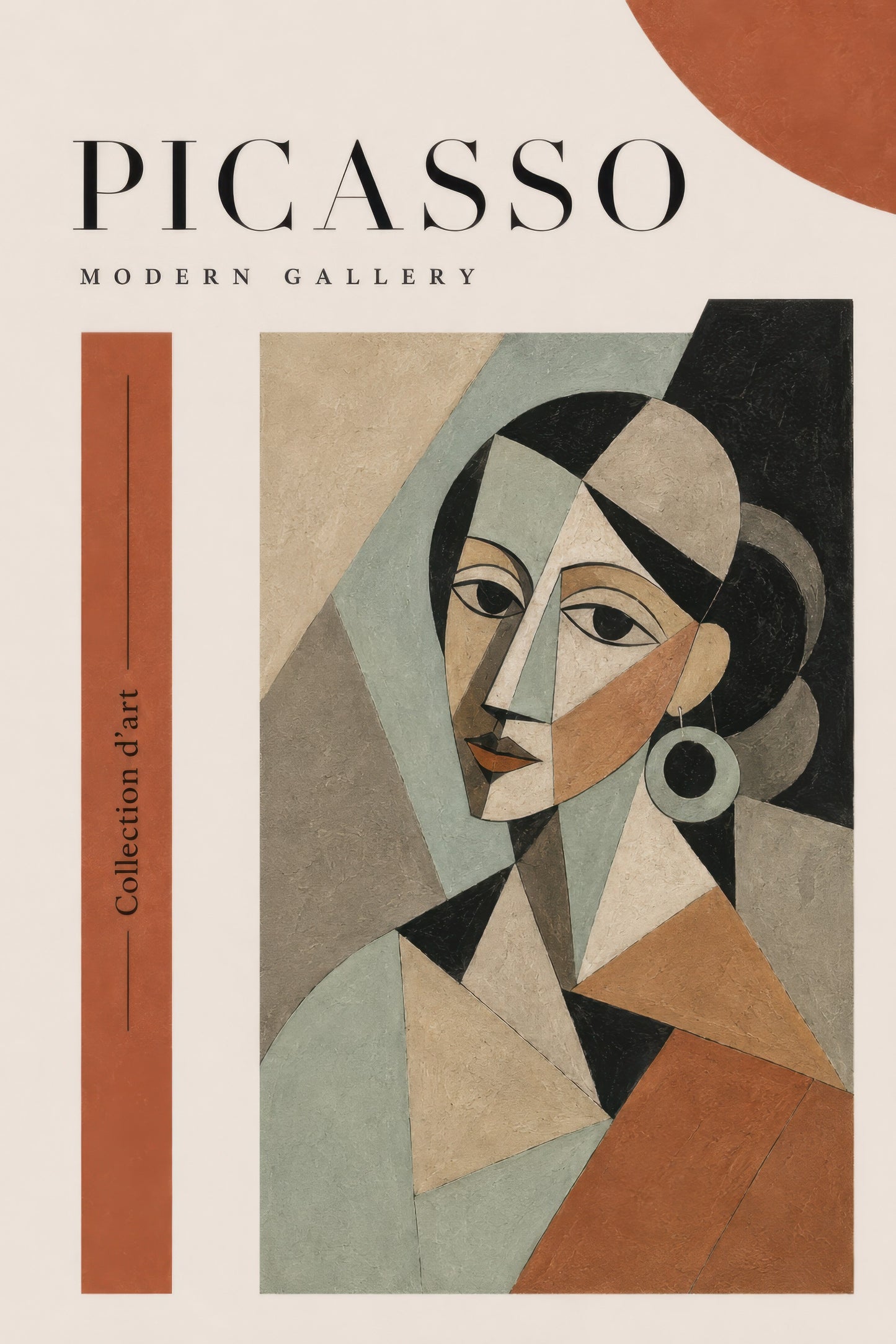 Bej Terakota Gri Kübist Kadın Portresi Modern Sanat Duvar Tablosu