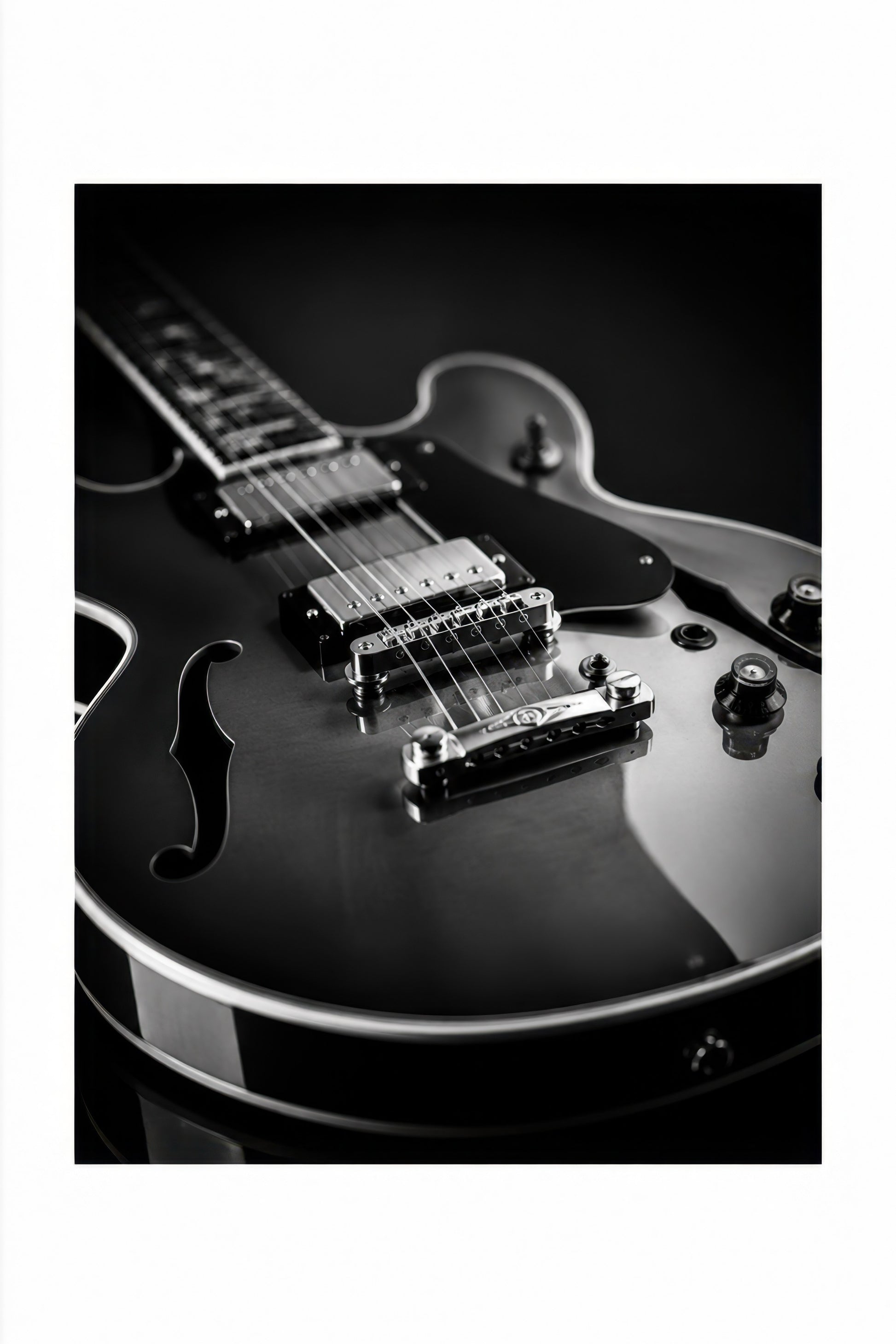 Siyah Beyaz Elektro Gitar Müzik Temalı Fotoğraf Duvar Tablosu