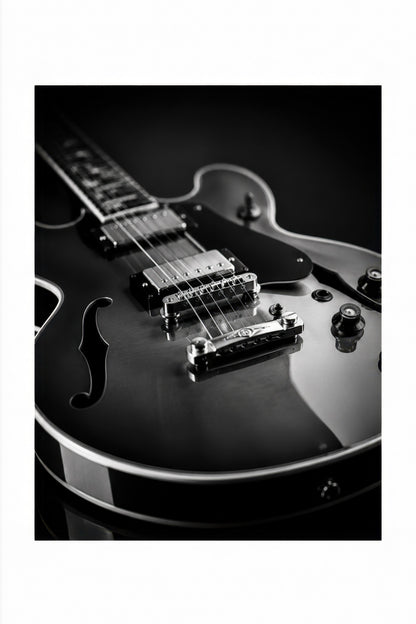 Siyah Beyaz Elektro Gitar Müzik Temalı Fotoğraf Duvar Tablosu
