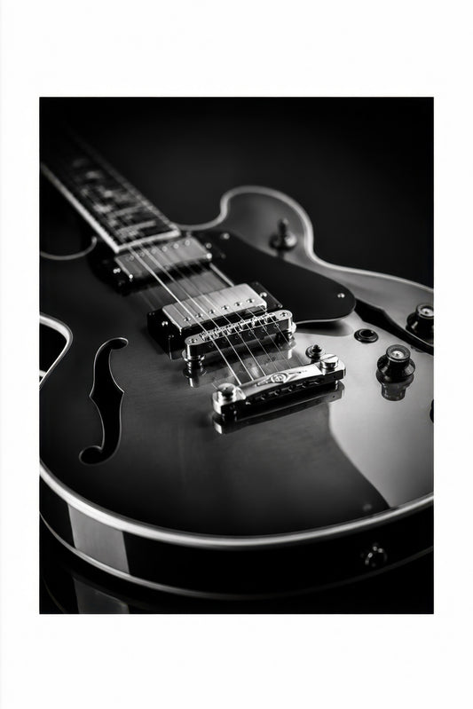Siyah Beyaz Elektro Gitar Müzik Temalı Fotoğraf Duvar Tablosu