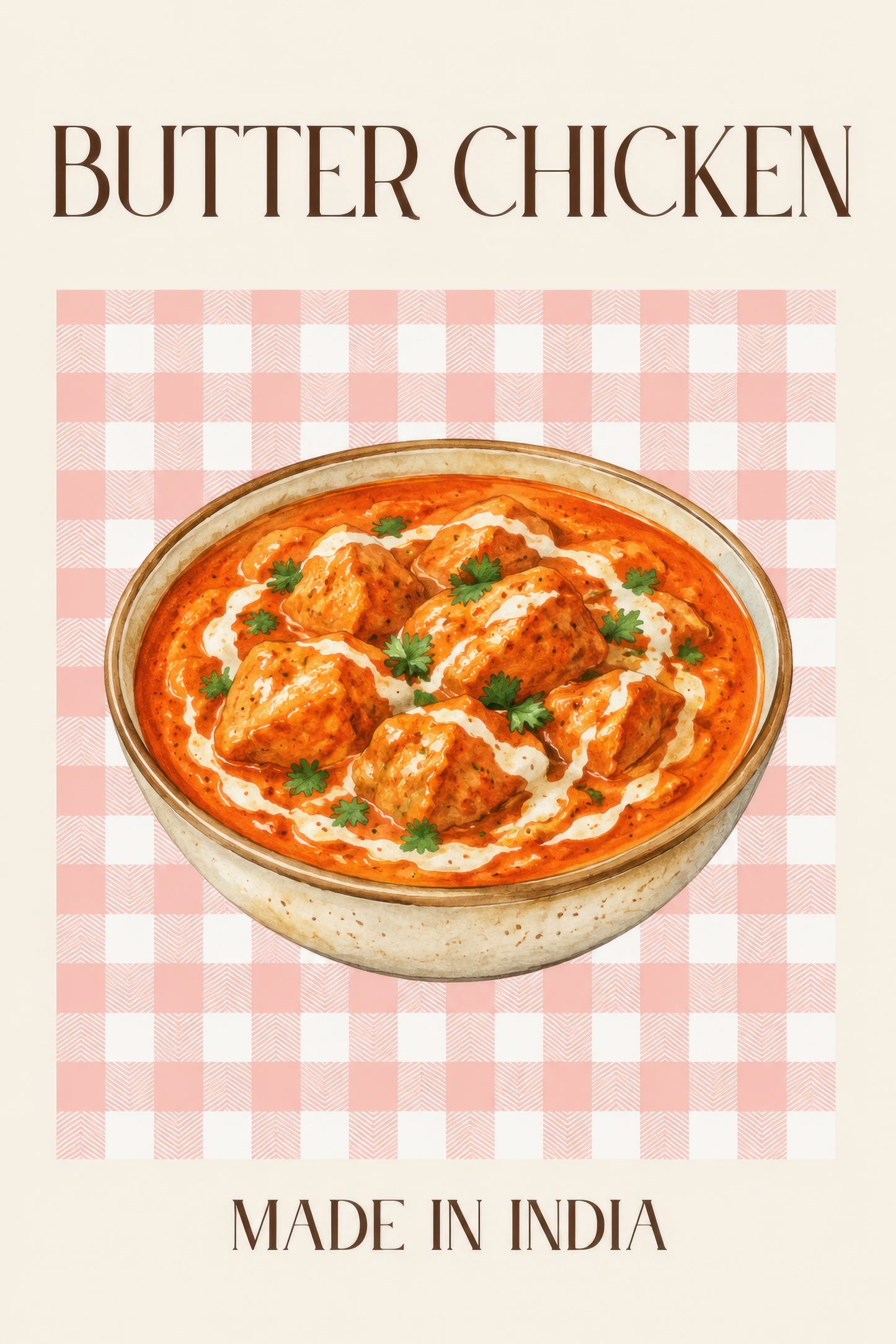 Turuncu Krem Hint Mutfağı Butter Chicken Minimalist Duvar Tablosu