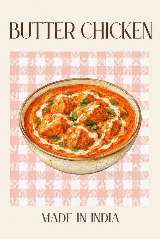 Turuncu Krem Hint Mutfağı Butter Chicken Minimalist Duvar Tablosu