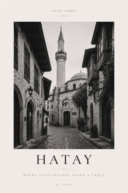Siyah Beyaz Hatay Tarihi Mimari Sokak Manzarası Duvar Tablosu
