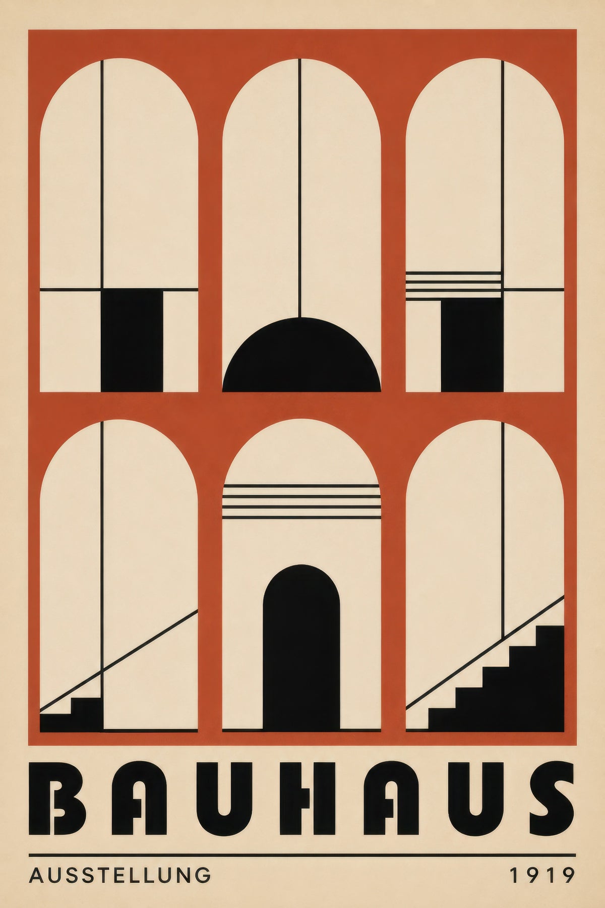 Turuncu Siyah Bauhaus Mimari Geometrik Duvar Tablosu