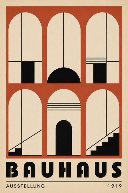 Turuncu Siyah Bauhaus Mimari Geometrik Duvar Tablosu