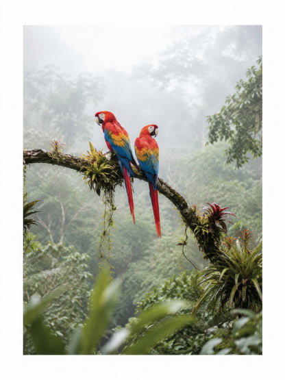 Kırmızı Mavi Tropik Papağan Çifti Doğa Fotoğrafı Duvar Tablosu