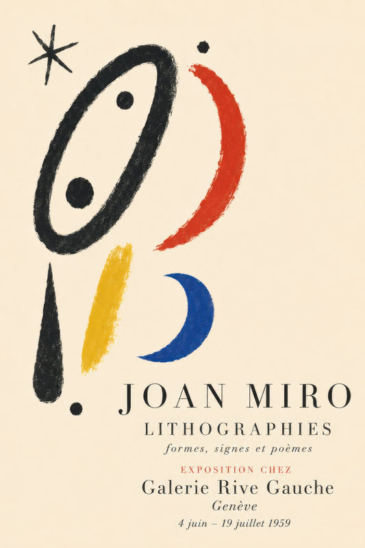Siyah Kırmızı Sarı Mavi Miró Soyut Sanat Sergisi Duvar Tablosu