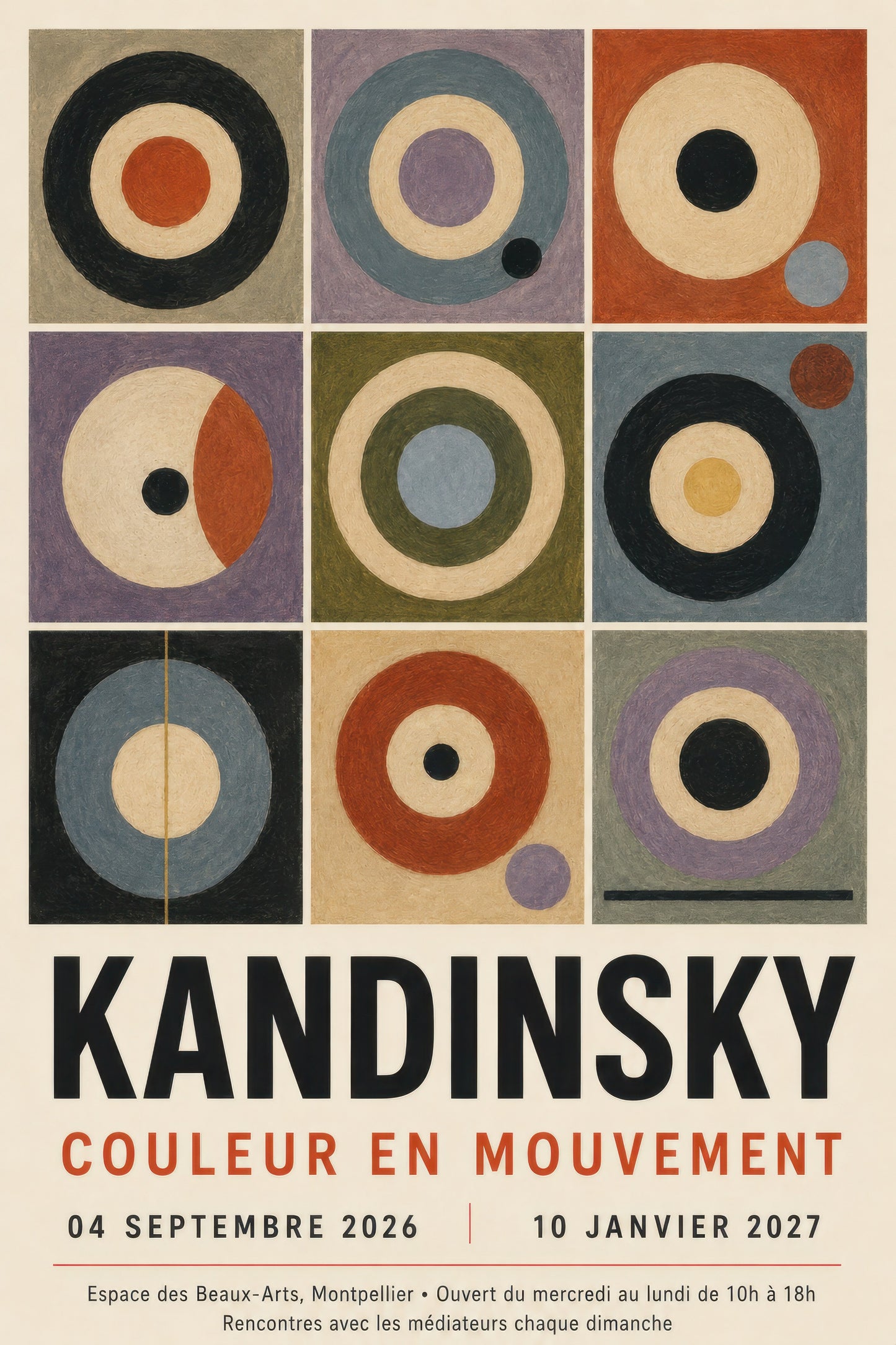 Krem Mor Turuncu Geometrik Soyut Sanat Kandinsky Tarzı Duvar Tablosu