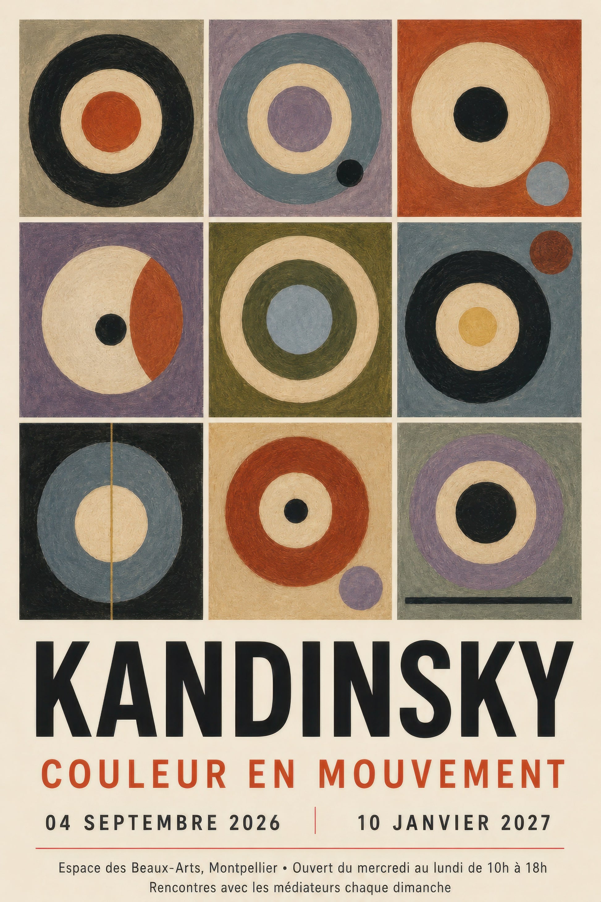 Krem Mor Turuncu Geometrik Soyut Sanat Kandinsky Tarzı Duvar Tablosu