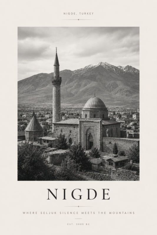 Siyah Beyaz Niğde Tarihi Cami Manzarası Mimari Duvar Tablosu
