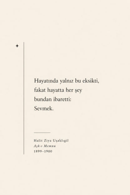 Krem Bej Halit Ziya Uşaklıgil Aşk-ı Memnu Alıntı Minimalist Duvar Tablosu