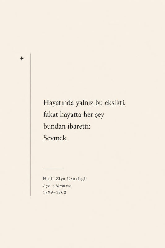 Krem Bej Halit Ziya Uşaklıgil Aşk-ı Memnu Alıntı Minimalist Duvar Tablosu