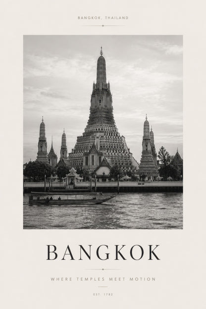 Gri Bej Bangkok Wat Arun Tapınağı Mimari Duvar Tablosu