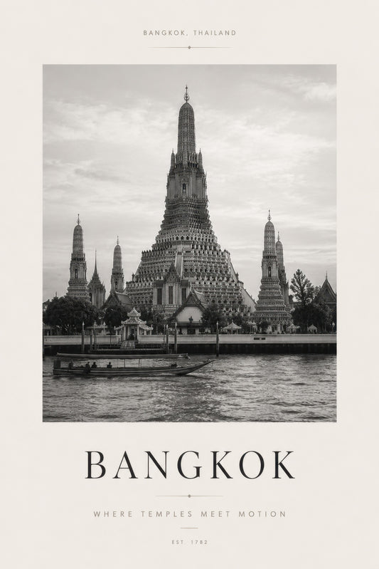 Gri Bej Bangkok Wat Arun Tapınağı Mimari Duvar Tablosu