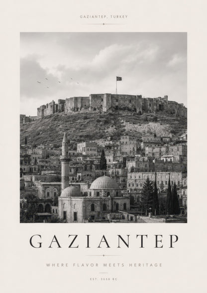 Siyah Beyaz Gaziantep Kalesi Tarihi Mimari Duvar Tablosu