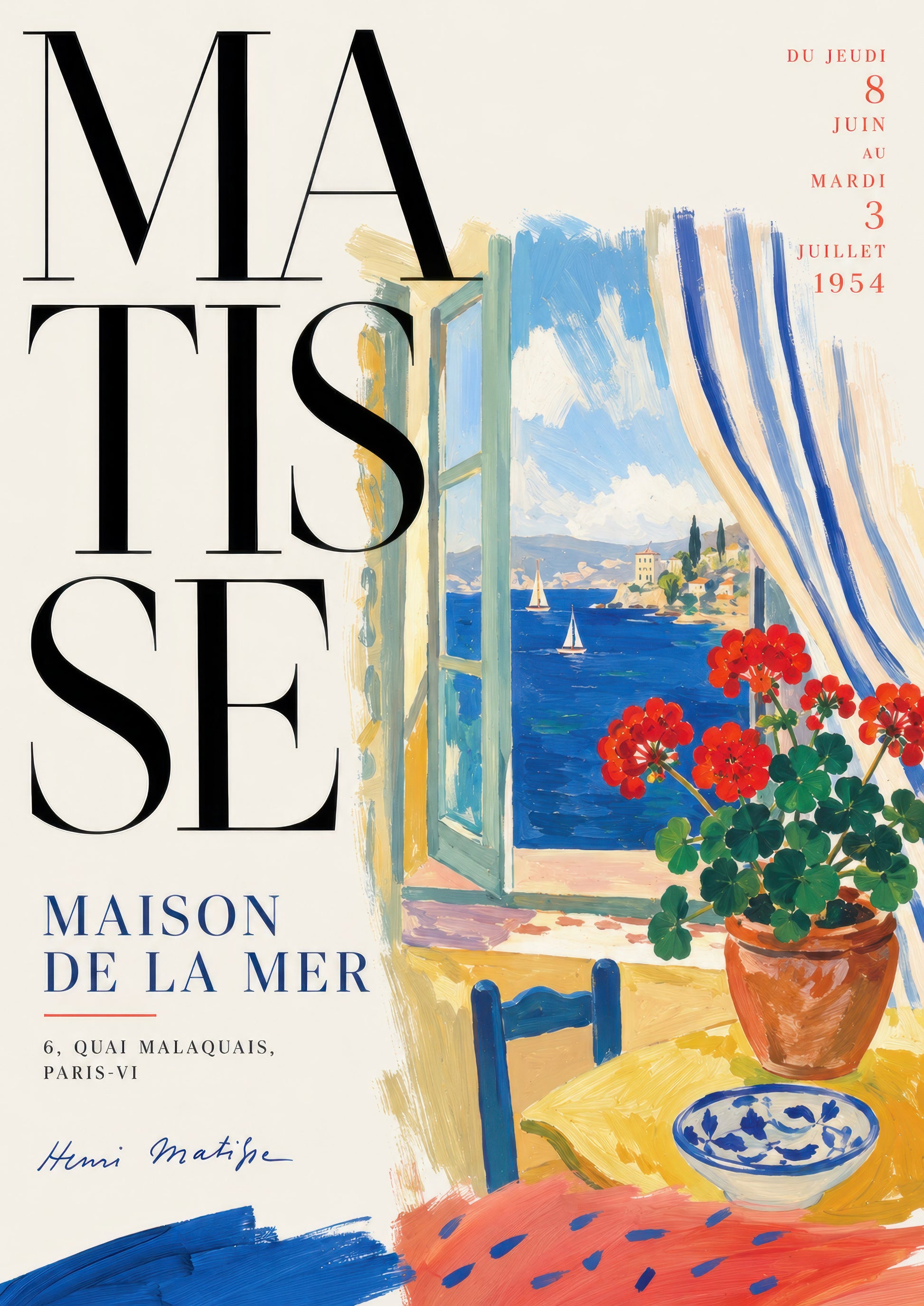 Mavi Kırmızı Akdeniz Manzarası Matisse Tarzı Duvar Tablosu