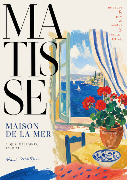 Mavi Kırmızı Akdeniz Manzarası Matisse Tarzı Duvar Tablosu