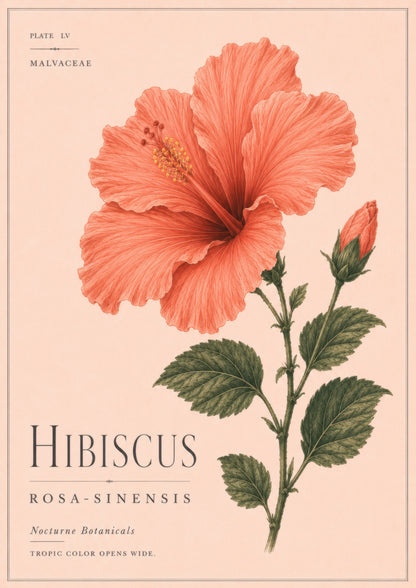 Mercan Yeşil Hibiscus Çiçeği Botanik Duvar Tablosu