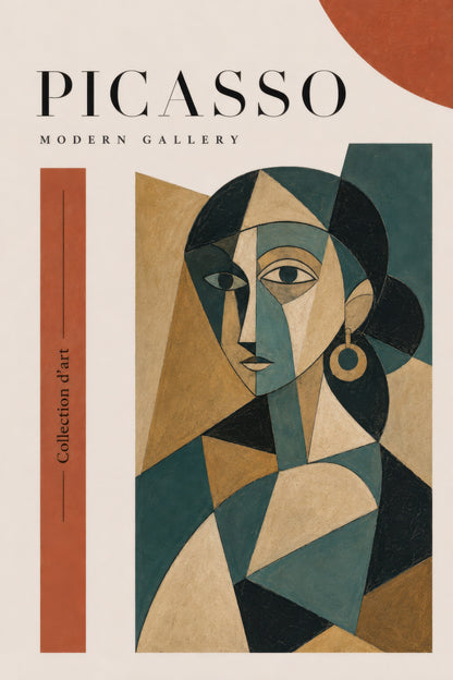 Yeşil Altın Kübist Kadın Portresi Modern Sanat Duvar Tablosu